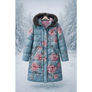 Sundance Floral Duck Down Blue Pink Puffer Coat